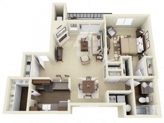 Floor plan layout diagram for 1x1 Large (Premium)